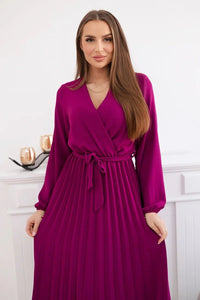 Dress tied with a pleated hem 1027M / – Plum цвет / color | Lexline Fashion
