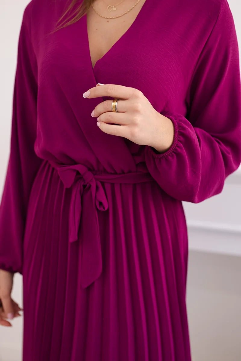 Dress tied with a pleated hem 1027M / – Plum цвет / color | Lexline Fashion