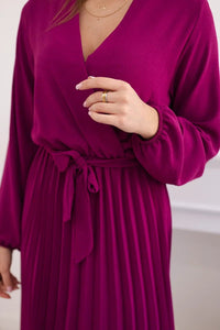 Dress tied with a pleated hem 1027M / – Plum цвет / color | Lexline Fashion