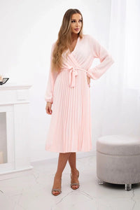Dress tied with a pleated hem 1027M / – Powder цвет / color | Lexline Fashion