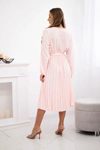 Dress tied with a pleated hem 1027M / – Powder цвет / color | Lexline Fashion