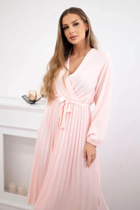 Dress tied with a pleated hem 1027M / – Powder цвет / color | Lexline Fashion
