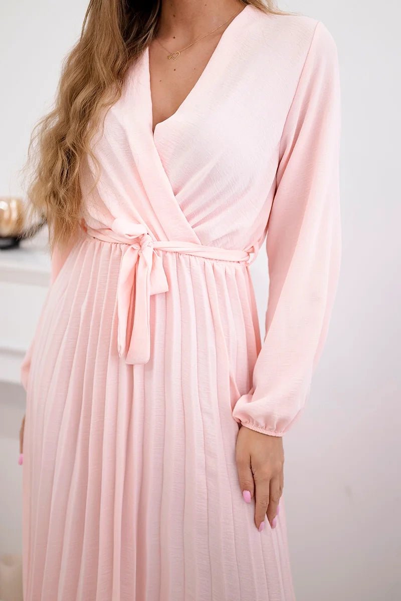 Dress tied with a pleated hem 1027M / – Powder цвет / color | Lexline Fashion