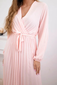 Dress tied with a pleated hem 1027M / – Powder цвет / color | Lexline Fashion
