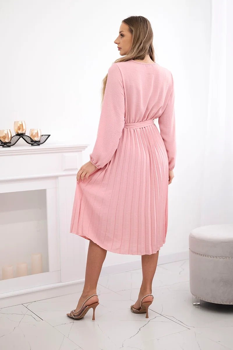 Dress tied with a pleated hem 1027M / – Powder || Dark цвет / color | Lexline Fashion