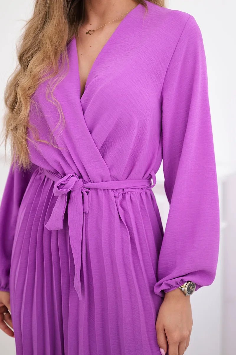 Dress tied with a pleated hem 1027M / – Purple цвет / color | Lexline Fashion