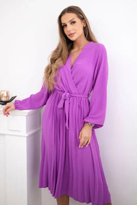 Dress tied with a pleated hem 1027M / – Purple цвет / color | Lexline Fashion