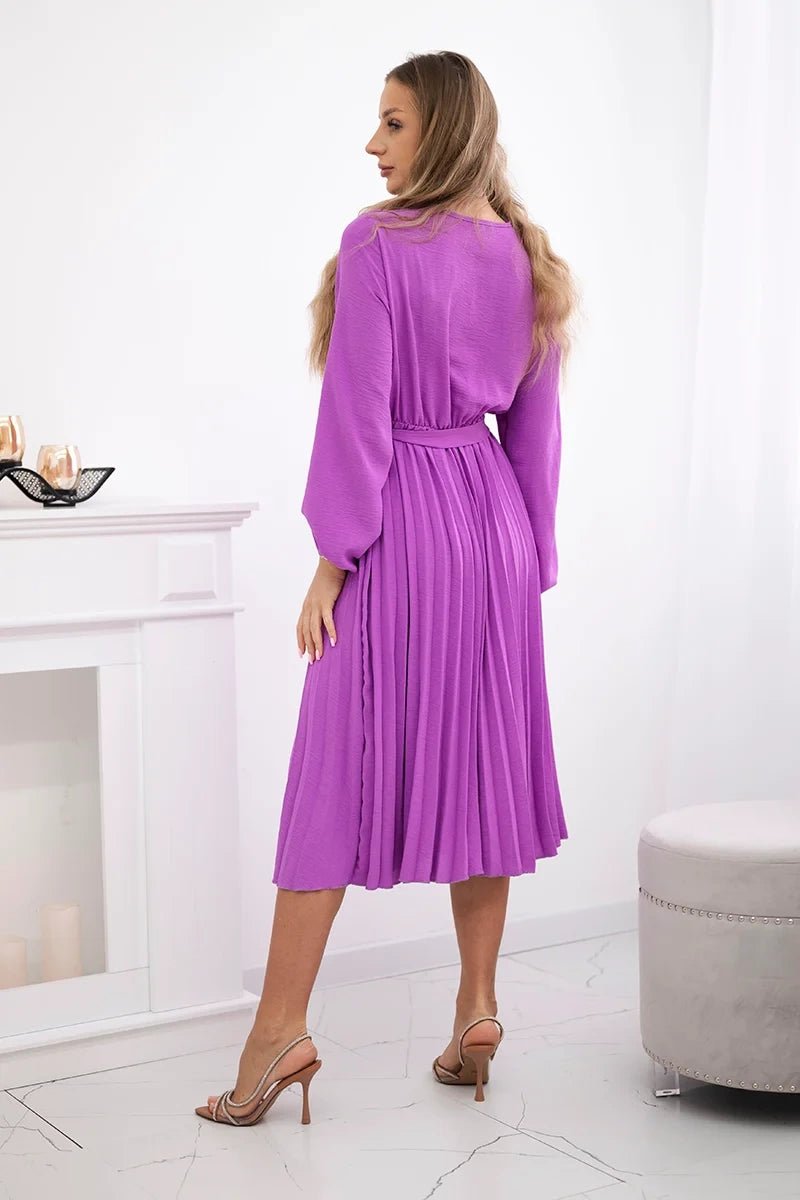 Dress tied with a pleated hem 1027M / – Purple цвет / color | Lexline Fashion
