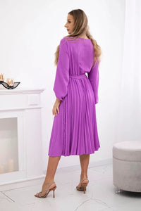Dress tied with a pleated hem 1027M / – Purple цвет / color | Lexline Fashion