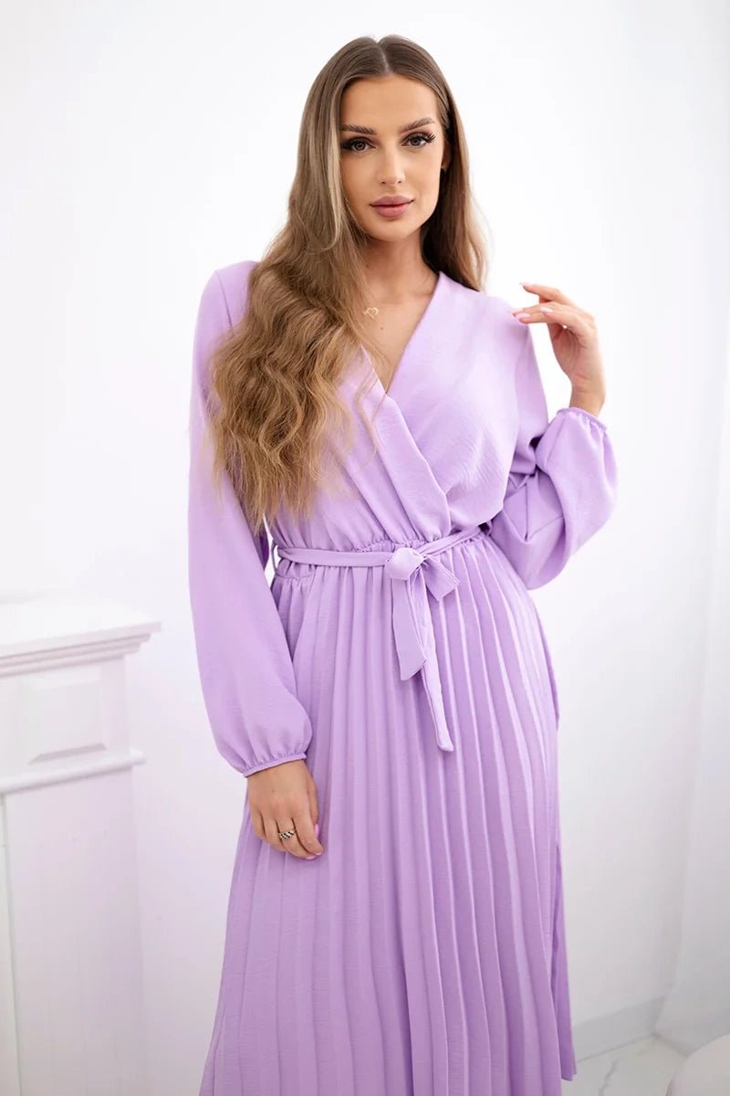 Dress tied with a pleated hem 1027M / – Purple || Light цвет / color | Lexline Fashion