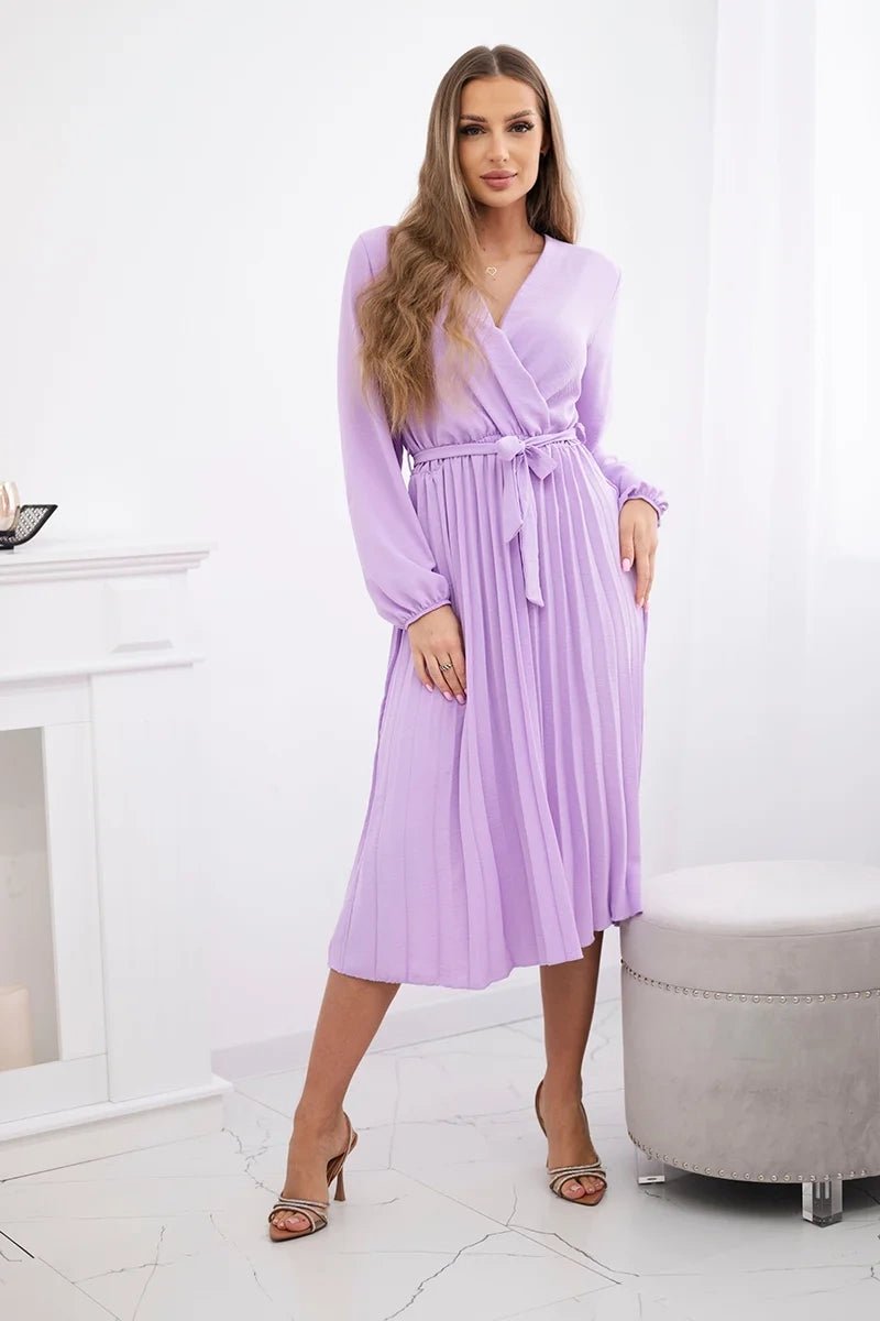 Dress tied with a pleated hem 1027M / – Purple || Light цвет / color | Lexline Fashion