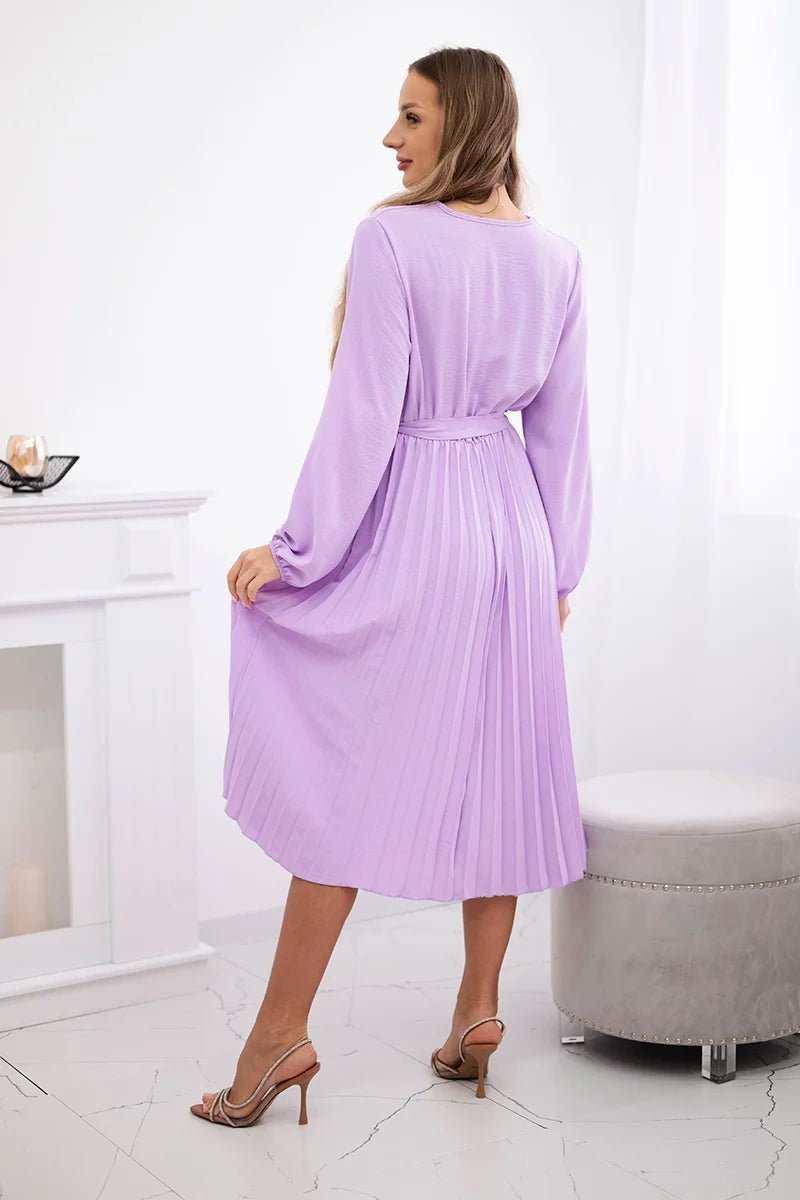 Dress tied with a pleated hem 1027M / – Purple || Light цвет / color | Lexline Fashion