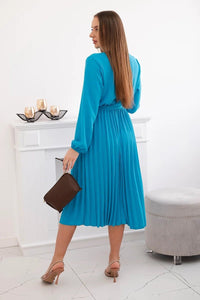 Dress tied with a pleated hem 1027M / – Turquoise цвет / color | Lexline Fashion