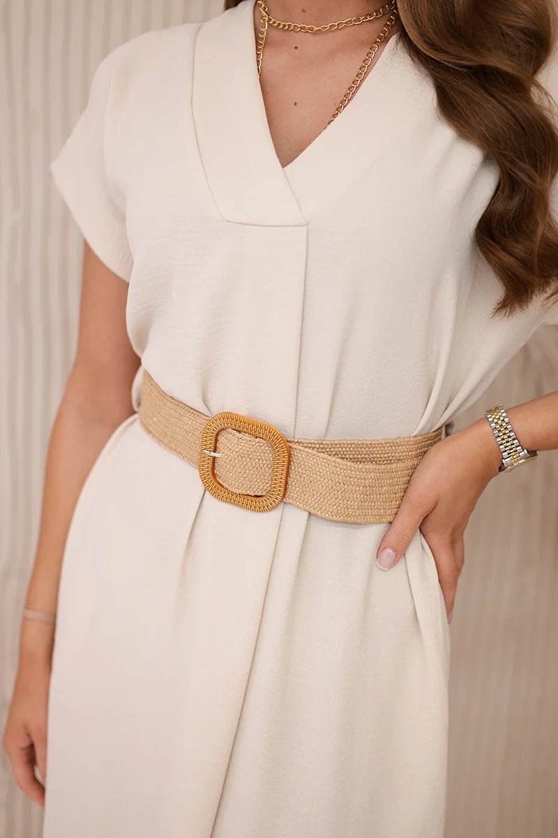 Dress with a decorative belt 5904 / – Beige цвет / color | Lexline Fashion