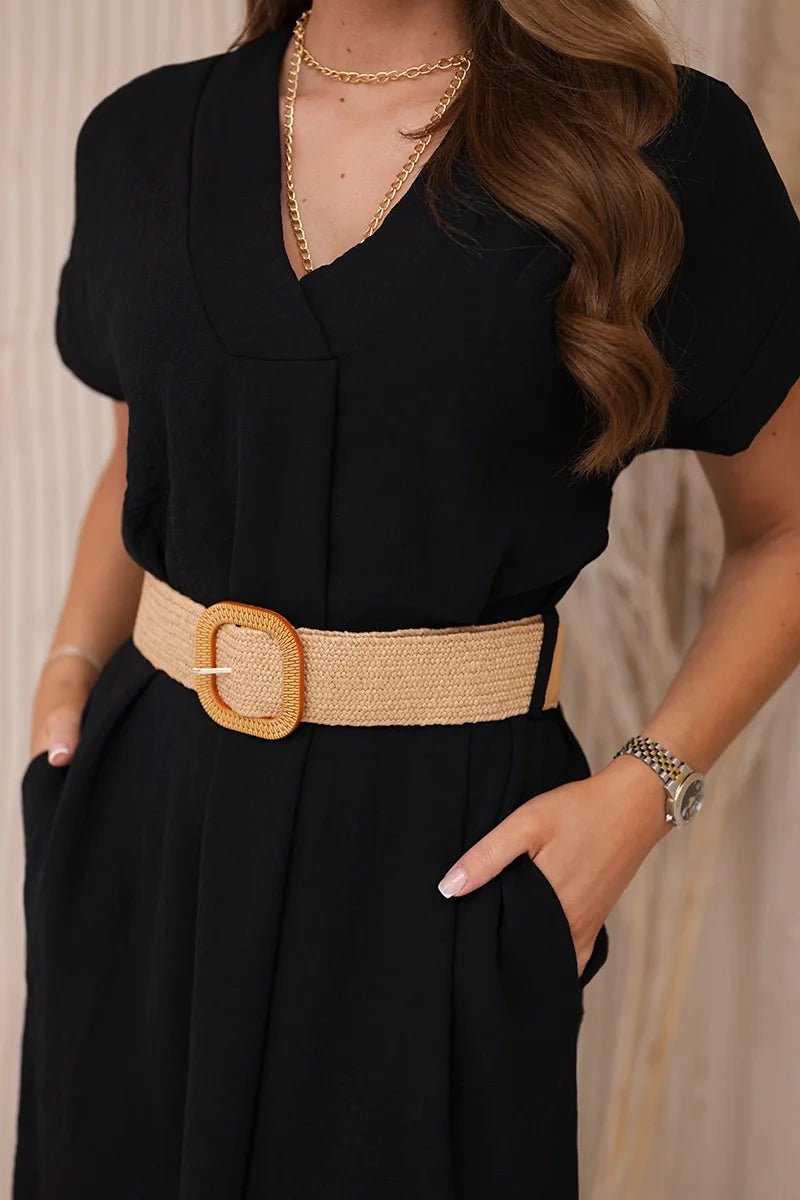 Dress with a decorative belt 5904 / – Black цвет / color | Lexline Fashion