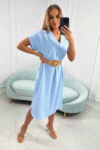 Dress with a decorative belt 5904 / – Blue цвет / color | Lexline Fashion