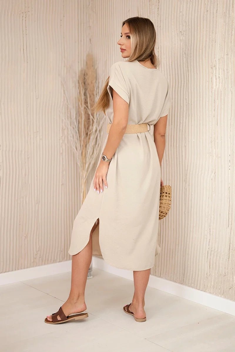 Dress with a decorative belt 5904 / – Dark || beige цвет / color | Lexline Fashion