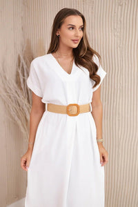 Dress with a decorative belt 5904 / – Ecru цвет / color | Lexline Fashion