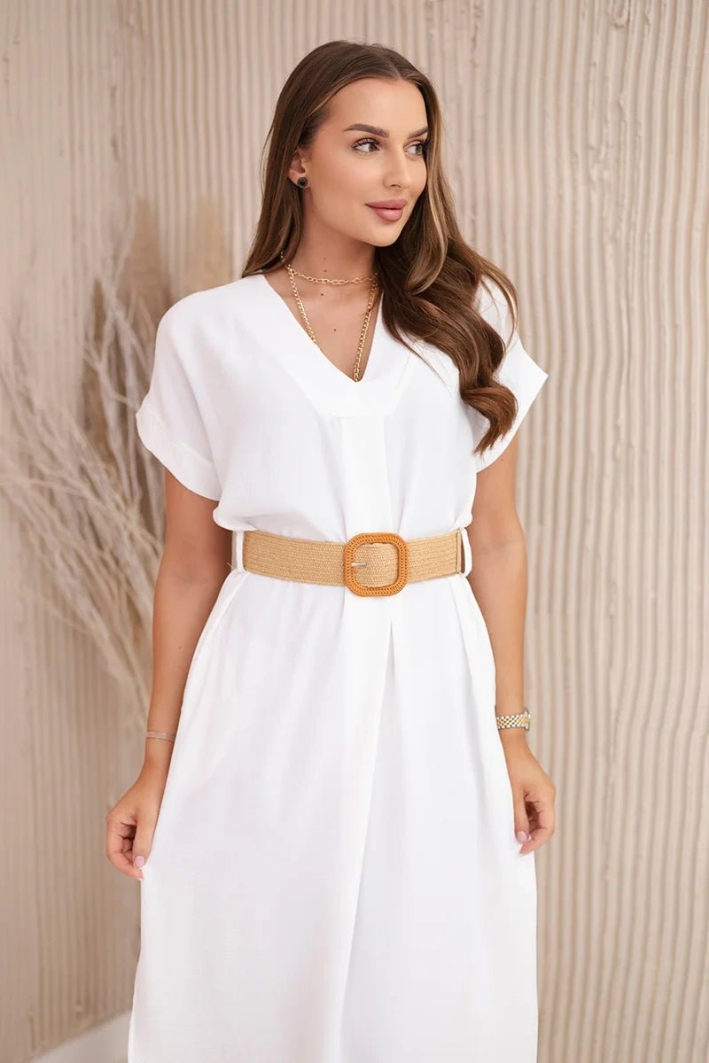 Dress with a decorative belt 5904 / – Ecru цвет / color | Lexline Fashion