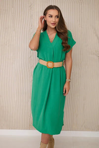 Dress with a decorative belt 5904 / – Green цвет / color | Lexline Fashion