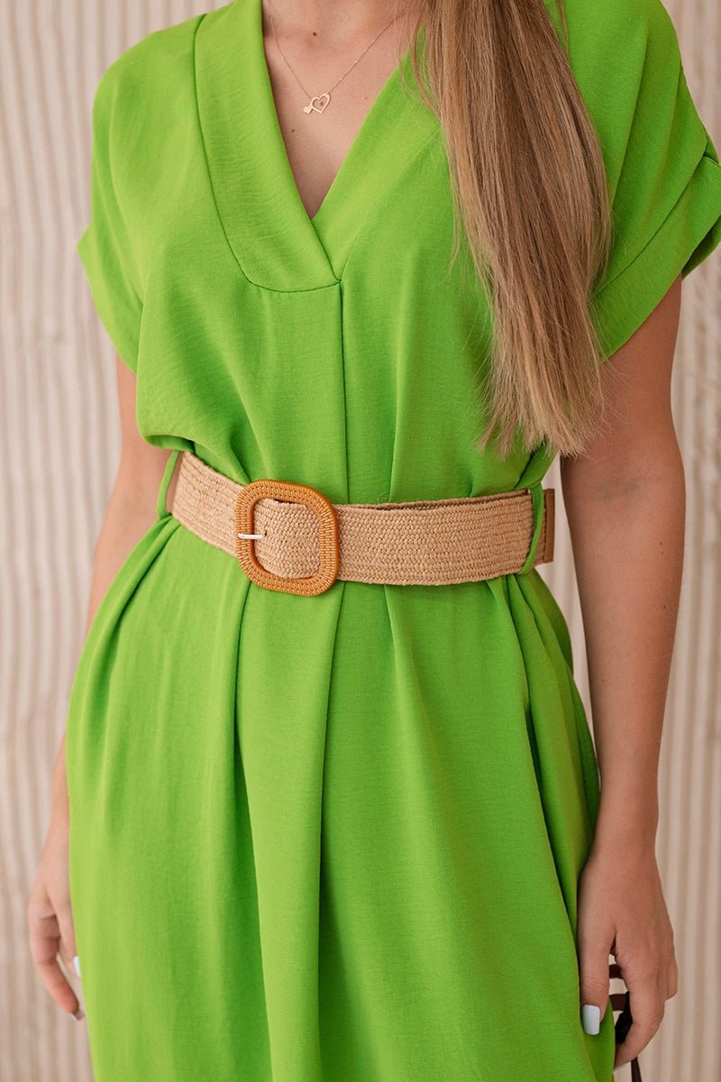 Dress with a decorative belt 5904 / – Green || Light цвет / color | Lexline Fashion