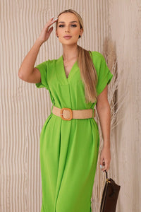 Dress with a decorative belt 5904 / – Green || Light цвет / color | Lexline Fashion