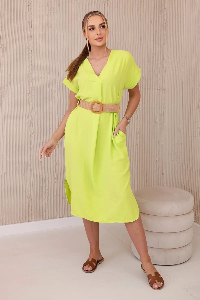 Dress with a decorative belt 5904 / – Green || Neon цвет / color | Lexline Fashion