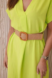 Dress with a decorative belt 5904 / – Green || Neon цвет / color | Lexline Fashion
