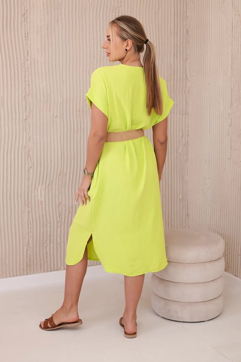 Dress with a decorative belt 5904 / – Green || Neon цвет / color | Lexline Fashion