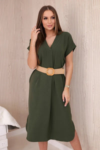 Dress with a decorative belt 5904 / – Khaki цвет / color | Lexline Fashion