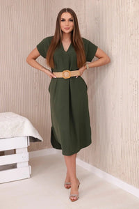 Dress with a decorative belt 5904 / – Khaki цвет / color | Lexline Fashion