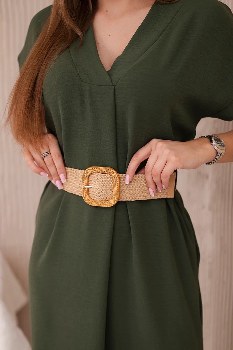 Dress with a decorative belt 5904 / – Khaki цвет / color | Lexline Fashion