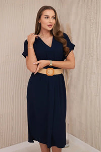 Dress with a decorative belt 5904 / – Navy blue цвет / color | Lexline Fashion