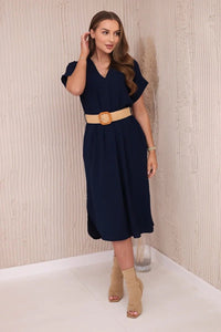 Dress with a decorative belt 5904 / – Navy blue цвет / color | Lexline Fashion