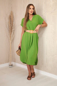 Dress with a decorative belt 5904 / – Olive цвет / color | Lexline Fashion