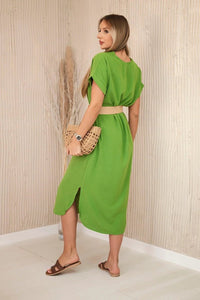 Dress with a decorative belt 5904 / – Olive цвет / color | Lexline Fashion
