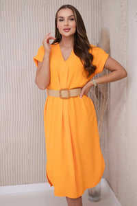 Dress with a decorative belt 5904 / – Orange цвет / color | Lexline Fashion