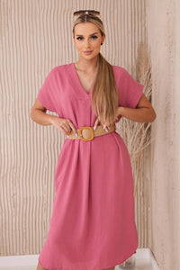 Dress with a decorative belt 5904 / – Pink || Dark цвет / color | Lexline Fashion