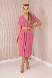Dress with a decorative belt 5904 / – Pink || Dark цвет / color | Lexline Fashion