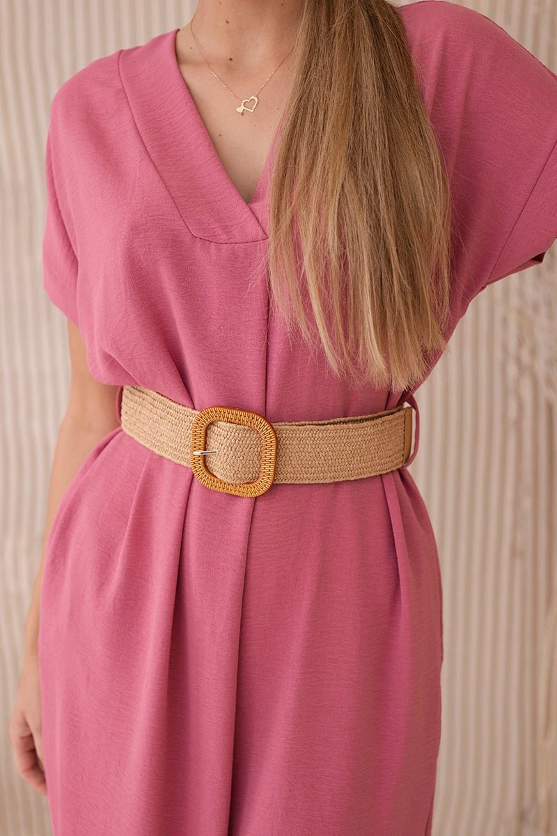 Dress with a decorative belt 5904 / – Pink || Dark цвет / color | Lexline Fashion