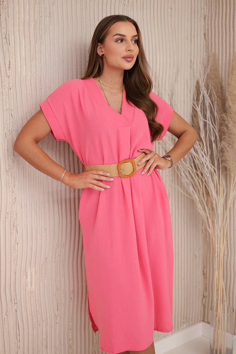 Dress with a decorative belt 5904 / – Pink || Light цвет / color | Lexline Fashion