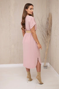 Dress with a decorative belt 5904 / – Powder || Dark цвет / color | Lexline Fashion