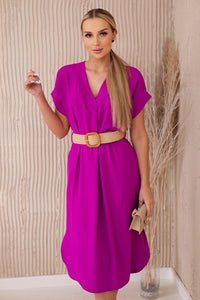 Dress with a decorative belt 5904 / – Purple || Dark цвет / color | Lexline Fashion