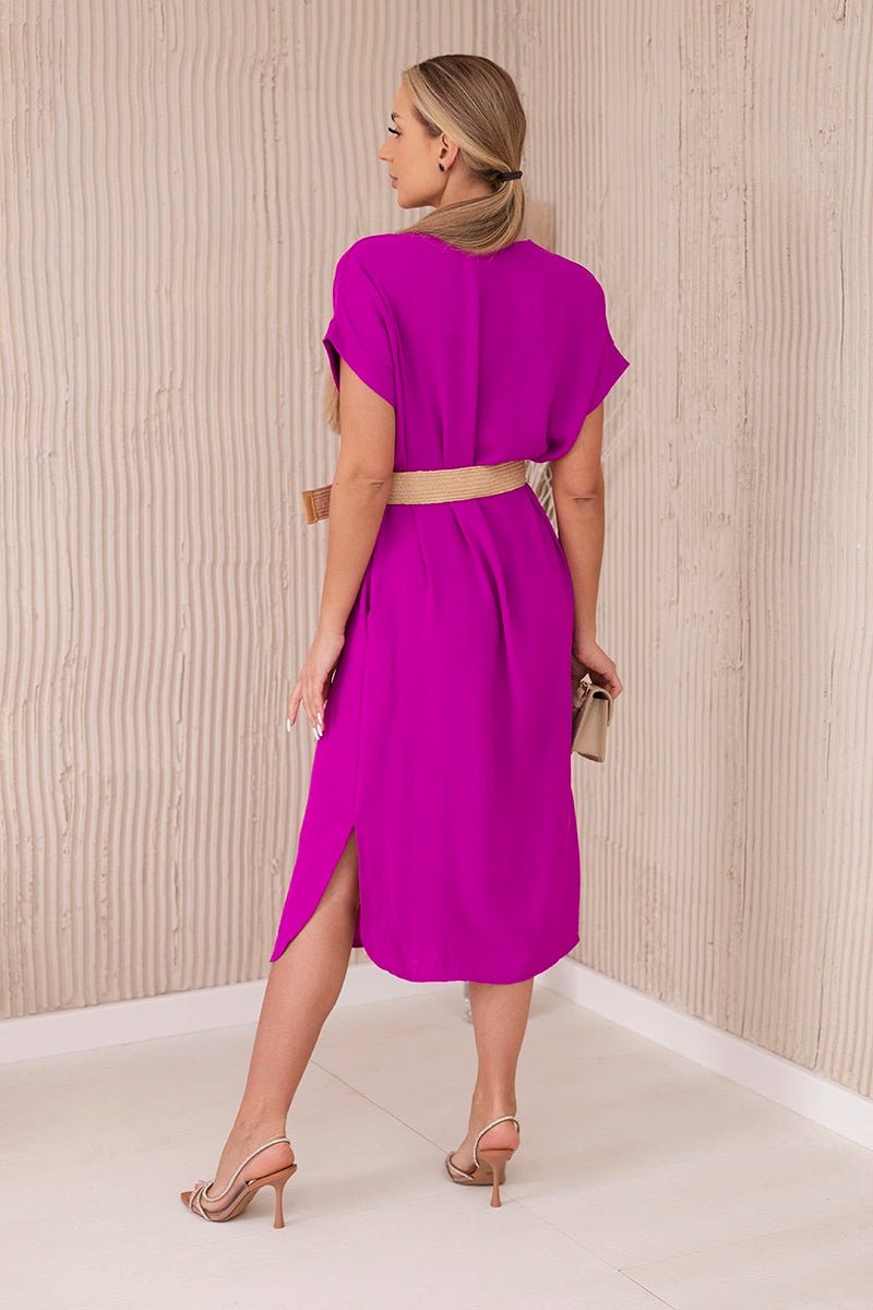 Dress with a decorative belt 5904 / – Purple || Dark цвет / color | Lexline Fashion