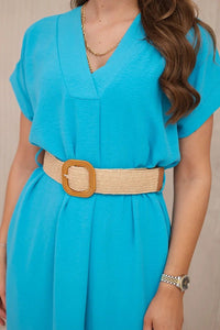 Dress with a decorative belt 5904 / – Turquoise цвет / color | Lexline Fashion