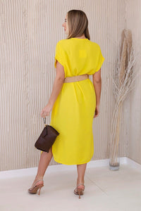 Dress with a decorative belt 5904 / – Yellow цвет / color | Lexline Fashion