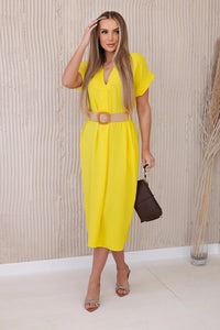 Dress with a decorative belt 5904 / – Yellow цвет / color | Lexline Fashion