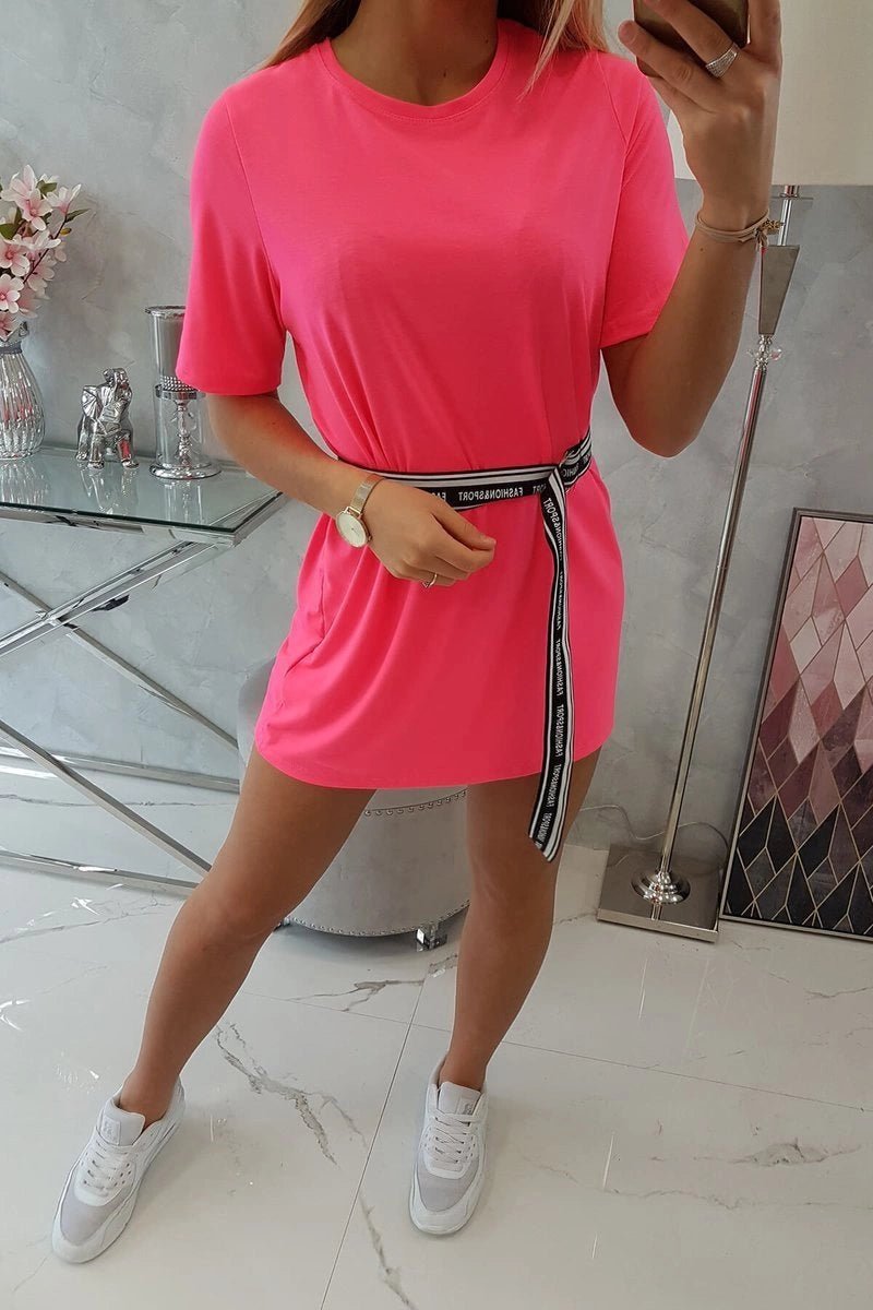 Dress with a decorative belt 9258 / – Pink || Neon цвет / color | Lexline Fashion