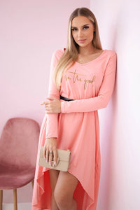 Dress with a decorative belt and an inscription 9160 / – Apricot цвет / color | Lexline Fashion