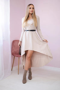 Dress with a decorative belt and an inscription 9160 / – Beige цвет / color | Lexline Fashion